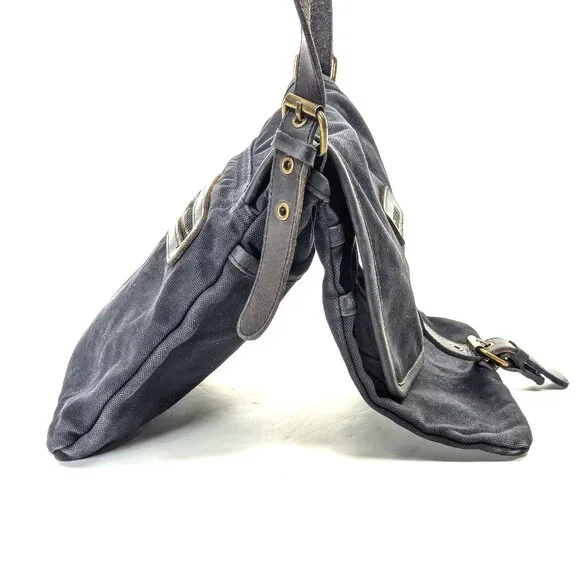 GHURKA Black Denim and Leather Rugged Messenger Crossbody - Picture 7 of 16